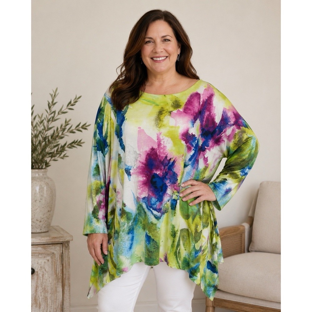 Soft Surroundings Watercolor Floral Tunic Top Womens 3X Stretch Laganlook